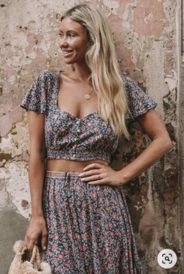 $35 • Buy Spell Jasmine Navy Floral Crop Blouse Xl