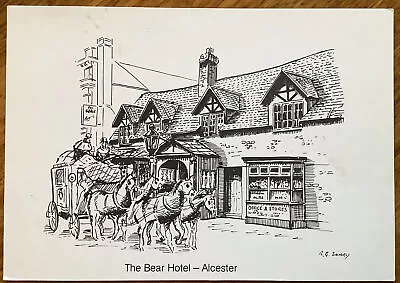 The Bear Hotel Alcester Warwickshire RG Snary Sketch Ansells Vintage Postcard • £1.39