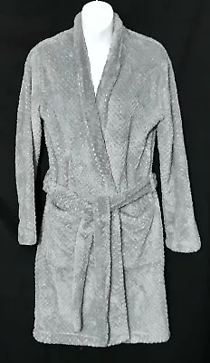 M&S Ladies SMALL Short WAFFLE FLEECE DRESSING GOWN Bath Robe GREY Vgc • £10.99