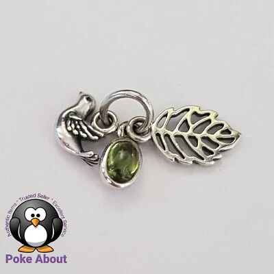 $79 • Buy Authentic PANDORA Bird Leaf FOREST TRINITY Green PERIDOT SILVER 791214PE Charm