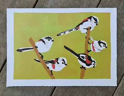 Original Reduction Linoprint A4 21 X 30 Cm Approx Size Long Tailed Tits • £21