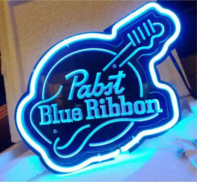 Pabst Blue Ribbon Beer Guitar 3D Carved 14  Neon Light Sign Lamp Bar Pub Decor • $79.78