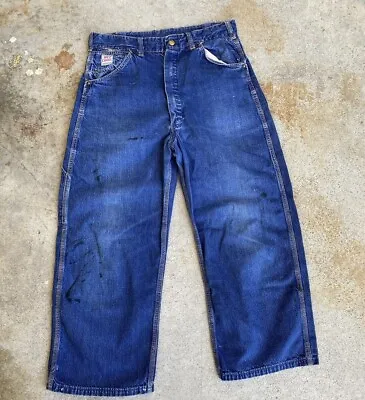 Vintage 50s 60s Red Camel Wide Leg Sanforized Repaired Talon Blue Jeans 30” • $300