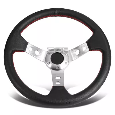 Silver 350mm 34.5cm Pvc Leather 6-bolt 3  Deep Dish Drift Racing Steering Wheel • $34.88