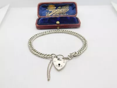 Sterling Silver Curb Link Charm Bracelet With Heart Lock Clasp 1979 London • £28