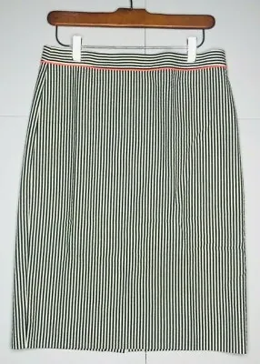 J Crew Womens No 2 Pencil Skirt Neon Piped Seersucker Lined White Blue Size 2 • $27.88