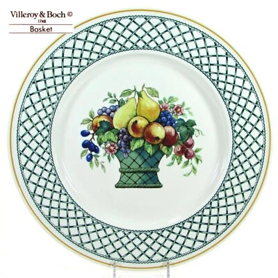 Villeroy & Boch BASKET 12.75  Chop Plate Platter Round Green Lattice Yellow Rim • £28.34