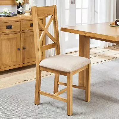 Hereford Rustic Oak Cross Back Dining Chair With Fabric Seat CO-CBCF • £99