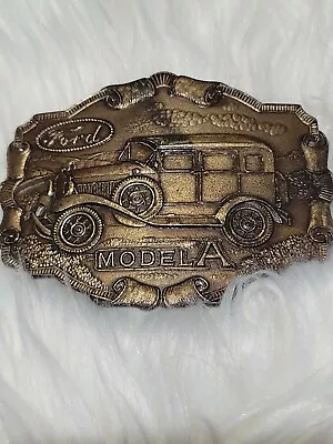 VINTAGE 1970s *FORD MODEL A* COMMEMORATIVE BRASSTONE BELT BUCKLE • $19.44