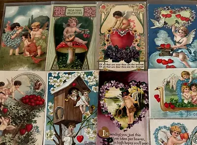 Lot Of 10 Cupids With Hearts~Flowers~ Vintage~Valentine's Day Postcards~h332 • $34.95