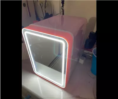 Pink Mini 8L Beauty Fridge LED Mirror Bedroom Skincare Cooler Small Tabletop Bar • $69.99