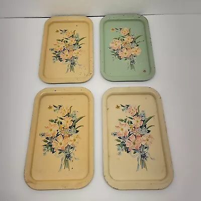 4 ~ Vintage Tin Metal Tray TV / Serving With Spring FLOWERS!!!  • $14.99