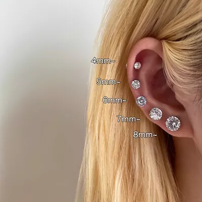 2PCS Non-Piercing Clip On Round Clear CZ Magnetic Stainless Steel Stud Earrings • $5.88