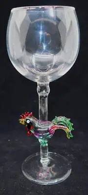 Yurana Art Glass Hand Made Multicolored Rooster Stem Wine Glass 8 3/4  • $62.99