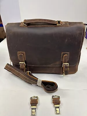 Kattee Mens Crazy Horse Leather Satchel Briefcase 14  Laptop Tote Bag NWT • $75