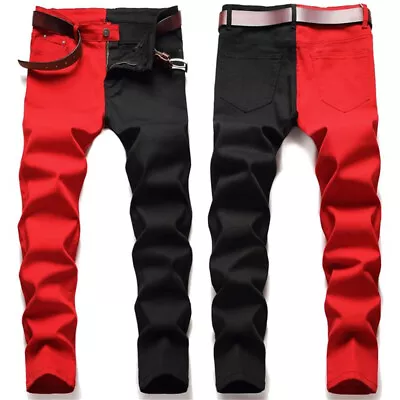 Mens Stretch Ripped Jeans Slim Fit Pants Punk Casual Denim Biker Skinny Trousers • $28.20