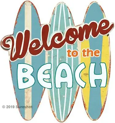 £27.03 • Buy Welcome To The Beach Metal 3 D Metal Sign Surfboards Man Cave Old Faux Vintage