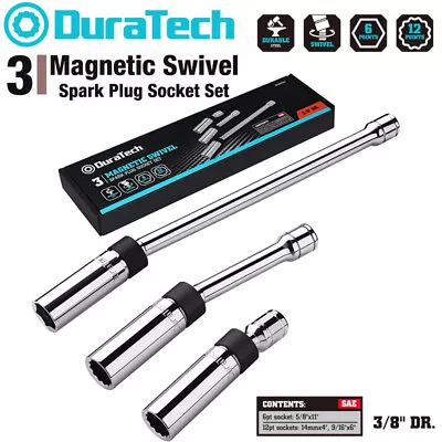 DURATECH 3PIECE Magnetic Swivel Spark Plug Socket Set Steel 5/8  14MM 9/16  Set • $29.99