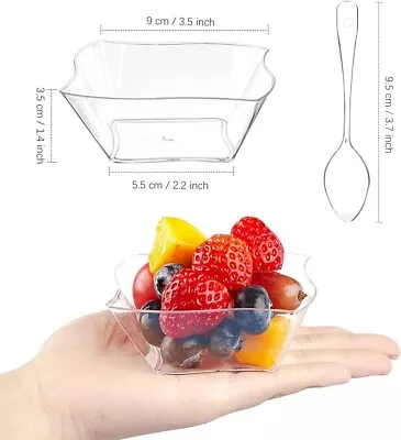 TOFLEN 50ct 5 Oz Mini Dessert Cups With Spoons Clear Plastic Reusable Small... • $11.97