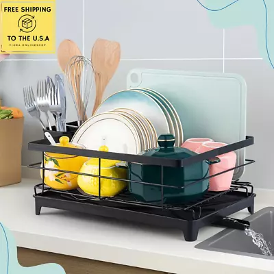 Stainless Steel Dish Rack With Drainboard 360° Swivel Spout & Utensil Holder • $25.90