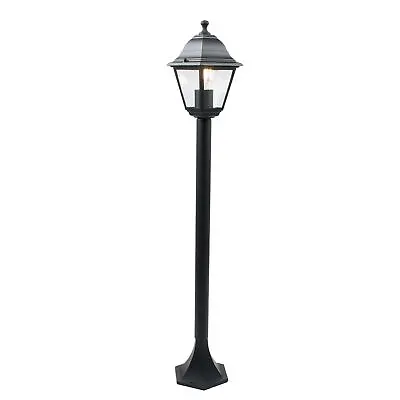 Modern IP44 Outdoor Post Bollard Driveway Light Lantern 100cm Black Clear Glass • £19.99