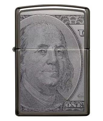 Zippo Lighter Benjamin Black Ice 100 Dollar Currency Design Front And Back USA • $79.95