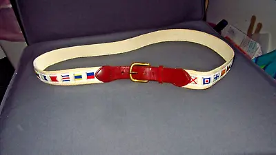 Leather Man Essex CT USA Sewn Nautical Flags White Canvas Belt Brass Buckle 38 • $12.99