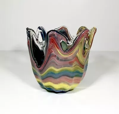 Murano Art Glass Free Form Unique Multi Color Rainbow Bowl Handmade Italy Gift • $75