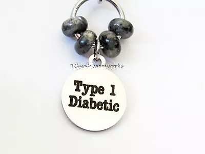 Type 1 Diabetic Medical Alert Id Necklace Stainless Black Larvikite Labradorite • $29