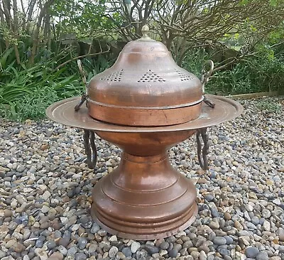 Large Antique Middle Eastern Copper & Brass Brazier - Heater Or Incense Burner • $273.92
