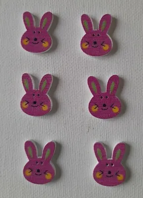 6 CERISE NOVELTY RABBIT HEAD  SHAPED 2 HOLE WOODEN BUTTONS - 15mm X 20mm • £1