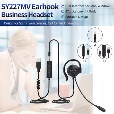 USB Wired Headset With Microphone Noise Cancelling Call Centre For PC Laptop • £8.87