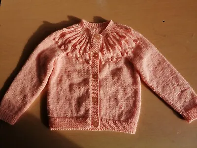 Lovely Hand Knitted Yoked Child’s Cardigan Apricot Age 2-3 Years 24” • £12