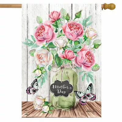 Mother's Day Roses House Flag Mason Jar Floral 28  X 40  Briarwood Lane • $15.99