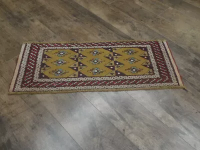 Geometric Turkish Vintage RugFarmhouse Vintage Oriental Village Rug 1.1x2.9 Ft • $0.99