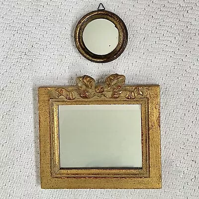 2 Vintage Gold Gilt Mirrors Small Gallery Wall Mirrors Florentia Italy • $31.52