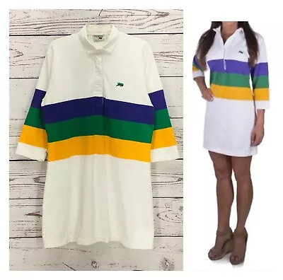 Vintage 90s Perlis Mardi Gras Crawfish Stripe Rugby USA Made Polo Dress Ladies L • $69.99