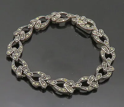 925 Sterling Silver - Vintage Marcasite Hinge Link Chain Bracelet - BT8265 • $69.90