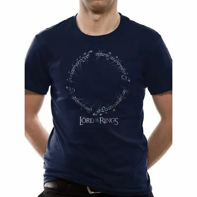 Lord Of The Rings Runes And Logo Navy Blue T-Shirt • £9.95