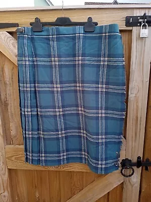 Vintage Tartan Plaid Kilted Skirt  Highland Home Industries Blue Teal Fit 18/20 • $63.13