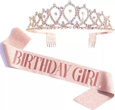 New Birthday Girl Sash & Rhinestone Tiara Kit - 21st 30th Rose  • £11.90