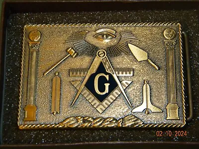 NEW Vintage 1978 FREE MASON Solid Brass Men’s Belt Buckle • $16