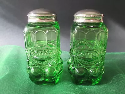 Vtg. MOSSER  Green Glass  Eye Winker  Salt + Pepper Shakers • $29