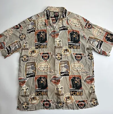 Harley Davidson Tori Richard Motorcycle Print Hawaiian Shirt 100% Silk Men’s XL • $44.95