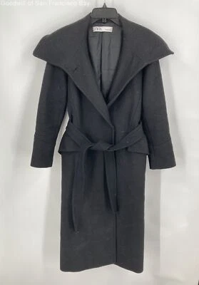 $34.99 • Buy Zara Womens Black Wool Blend Long Sleeve Belted Casual Long Overcoat Size Small