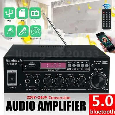 SUNBUCK 2000W 2CH  Power Amplifier Stereo Bluetooth HiFi FM Home Karaoke Amp • $52.47