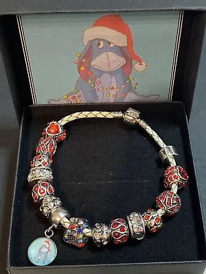 Eeyore In Christmas Lights Themed White Leather Charm Bracelet Charms Gift Box • £9.95