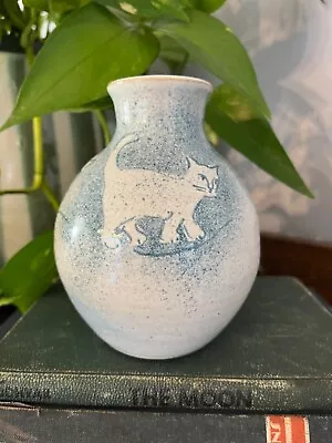 $35 • Buy Vintage Art Pottery Bud Flower Vase Kitty Cat Signed Mary S.