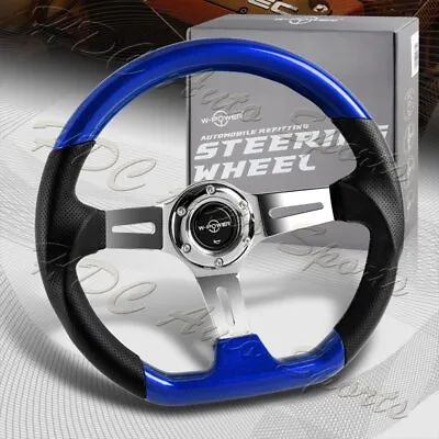 W-Power 13.5  Pearl Blue Wood Grip 6-Hole Chrome 3-Spoke Vintage Steering Wheel • $95.99