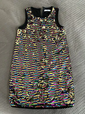 Marks And Spencer Girls Party Dress Age 8-9 Years Sequin Rainbow Gold • £5.99
